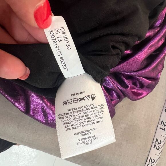 Express NWT Purple Metallic Ruched Long Sleeve Mini Bodycon Dress Size Small - Picture 11 of 12